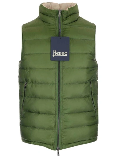 Shop Herno Reversible Zipped Puffer Vest In Green