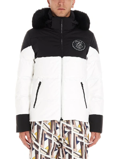 Shop Fendi Logo Patch Fur Trimmed Hood Down Jacket In Multi