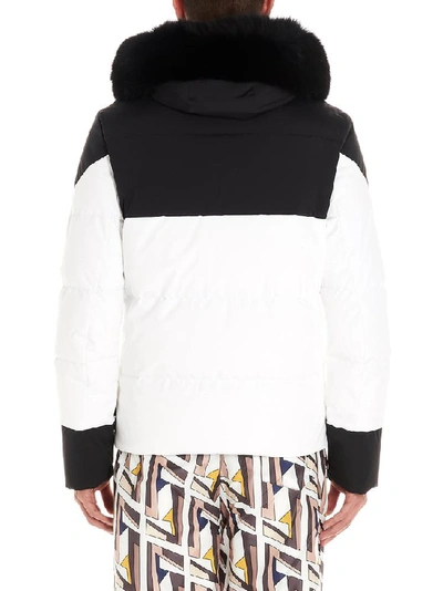 Shop Fendi Logo Patch Fur Trimmed Hood Down Jacket In Multi