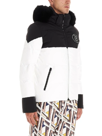 Shop Fendi Logo Patch Fur Trimmed Hood Down Jacket In Multi