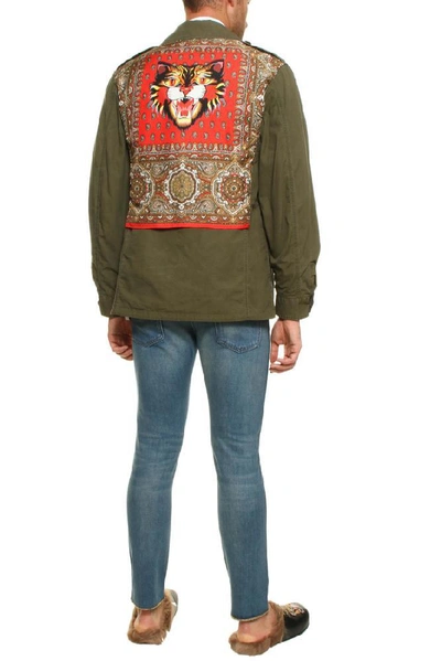 Shop Gucci Angry Cat Embellished Parka Jacket In Green