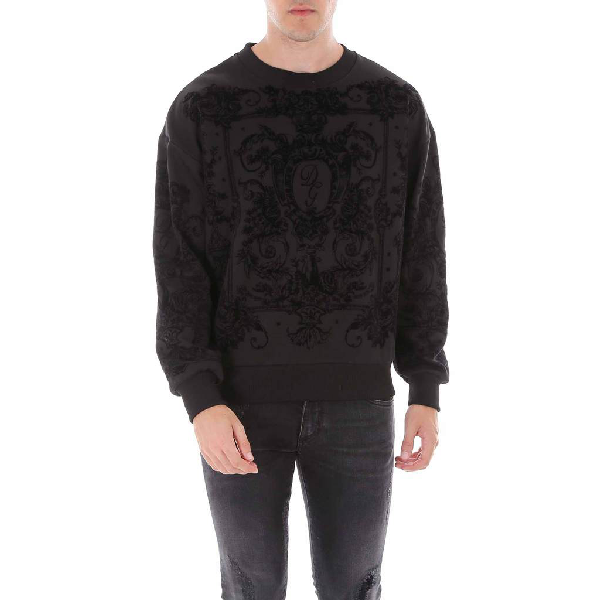 Dolce Gabbana Floccato Logo Sweater In Black Modesens