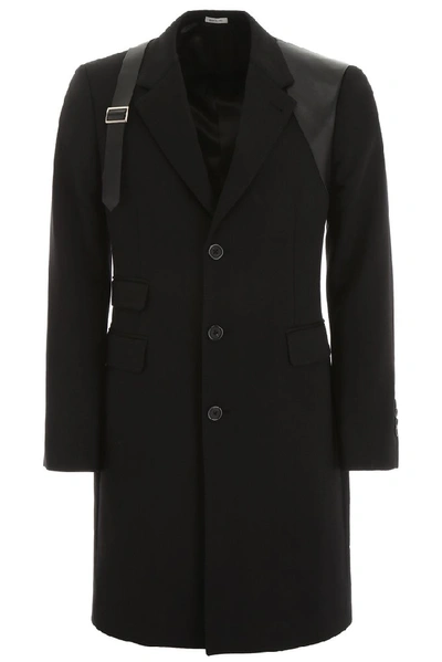 Shop Alexander Mcqueen Harness Buckled Single Breasted Coat In Black