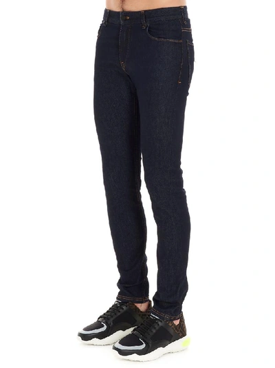 Shop Fendi Ff Logo Pocket Skinny Jeans In Blue