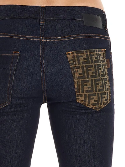 Shop Fendi Ff Logo Pocket Skinny Jeans In Blue