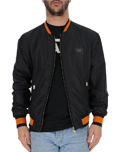 Shop Dolce & Gabbana Logo Patch Bomber Jacket In Black