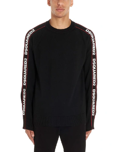 Shop Dsquared2 Sleeve Logo Tape Crewneck Jumper In Black