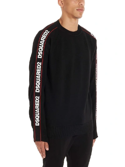 Shop Dsquared2 Sleeve Logo Tape Crewneck Jumper In Black