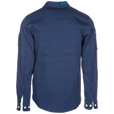Shop Valentino Embellished Patchwork Distressed Shirt In Blue