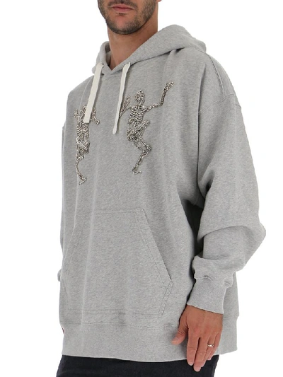 Shop Alexander Mcqueen Embroidered Skeleton Hoodie In Grey