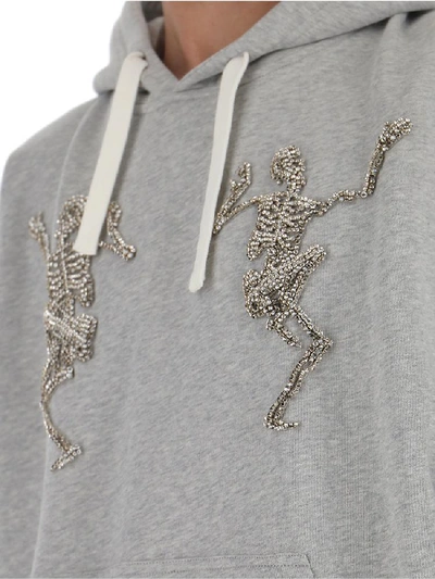 Shop Alexander Mcqueen Embroidered Skeleton Hoodie In Grey