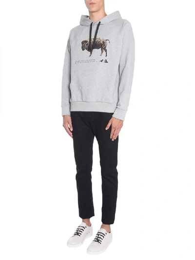 Shop Lanvin Bull Print Hoodie In Grey