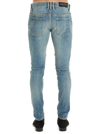 Shop Balmain Distressed Biker Jeans In Blue