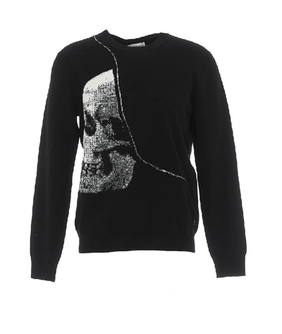 Shop Alexander Mcqueen Jacquard Skull Crewneck Sweater In Black