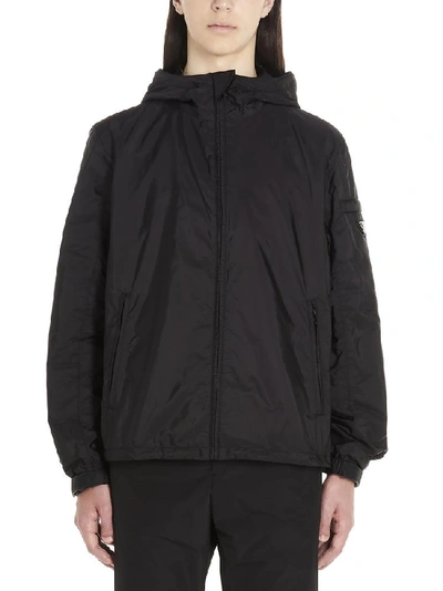 Shop Prada Logo Plaque Windbreaker In Black