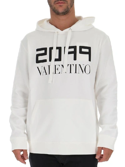 Shop Valentino Logo Print Hoodie In White