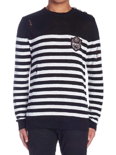 Shop Balmain Logo Striped Sweater In Multi