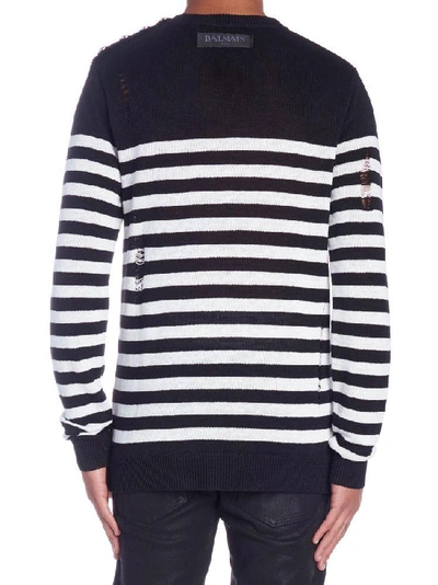Shop Balmain Logo Striped Sweater In Multi