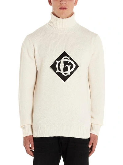 Shop Dolce & Gabbana Turtleneck Logo Sweater In White