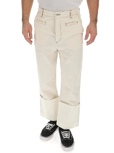 Shop Loewe Contrast Stitch Jeans In White