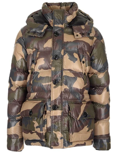 Shop Moncler Camouflage Print Padded Hooded Jacket In Green
