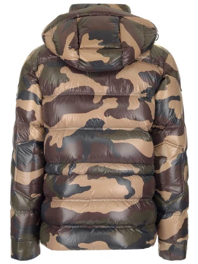 Shop Moncler Camouflage Print Padded Hooded Jacket In Green