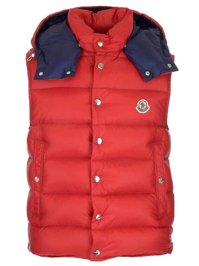 Shop Moncler Billecart Logo Patch Padded Hooded Gilet In Red