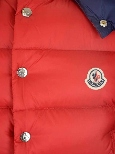 Shop Moncler Billecart Logo Patch Padded Hooded Gilet In Red