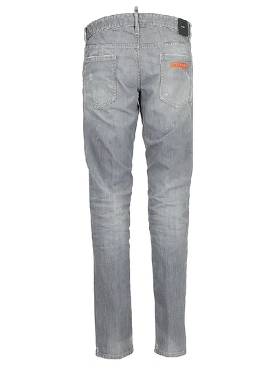 Shop Dsquared2 Logo Distressed Slim Fit Jeans In Grey