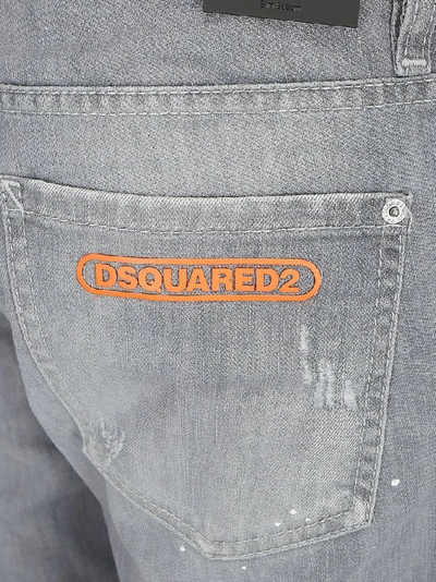 Shop Dsquared2 Logo Distressed Slim Fit Jeans In Grey