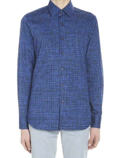 Shop Prada Checkered Shirt In Blue