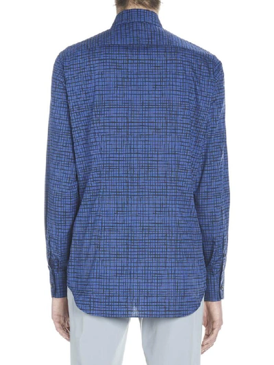 Shop Prada Checkered Shirt In Blue