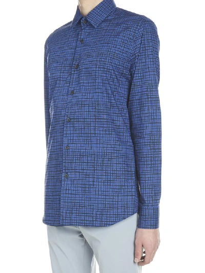 Shop Prada Checkered Shirt In Blue