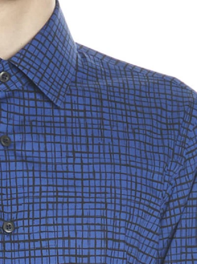 Shop Prada Checkered Shirt In Blue