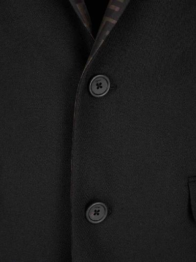 Shop Fendi Ff Log Trim Single Breasted Blazer In Black