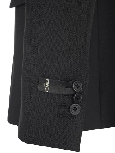 Shop Fendi Ff Log Trim Single Breasted Blazer In Black