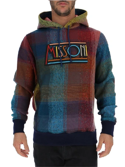 Shop Missoni Tartan Logo Hooded Sweater In Multi