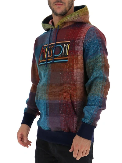 Shop Missoni Tartan Logo Hooded Sweater In Multi