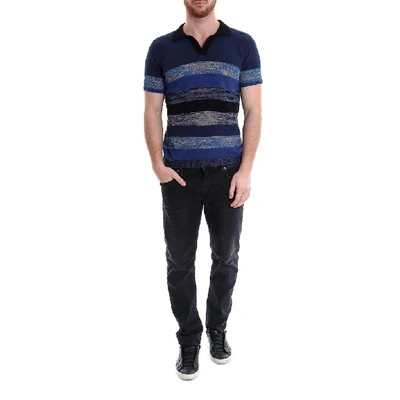 Shop Nuur Striped Knit Polo In Multi