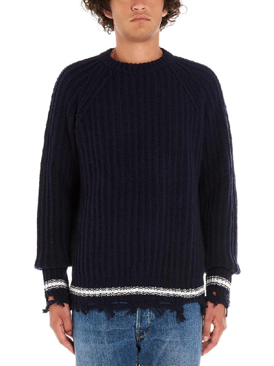 Shop Golden Goose Deluxe Brand Kunio Distressed Striped Pullover In Navy
