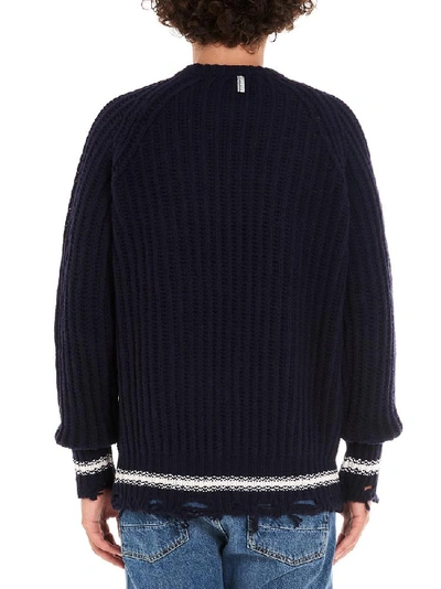 Shop Golden Goose Deluxe Brand Kunio Distressed Striped Pullover In Navy
