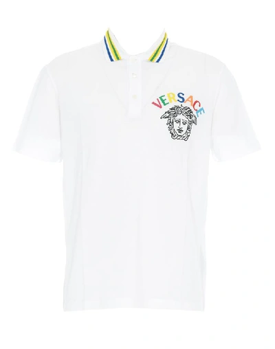 Shop Versace Medusa Polo Shirt In White