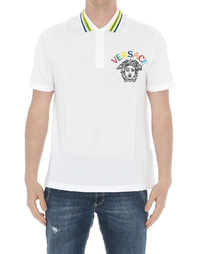 Shop Versace Medusa Polo Shirt In White