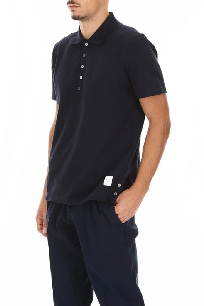 Shop Thom Browne Stripe Trim Polo Shirt In Navy