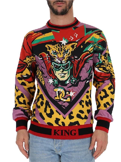 Shop Dolce & Gabbana Leopard King Print Crewneck Sweatshirt In Multi