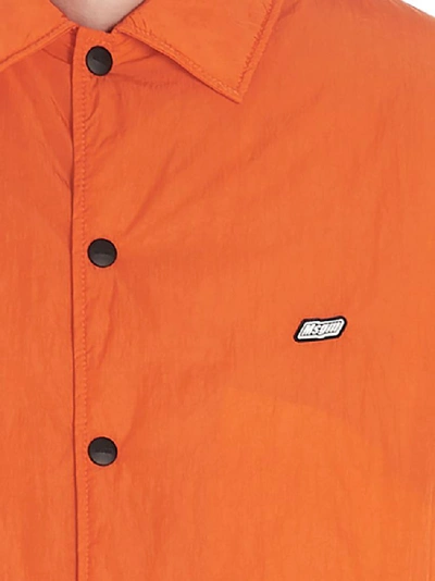 Shop Msgm Logo Patch Shirt Jacket In Orange