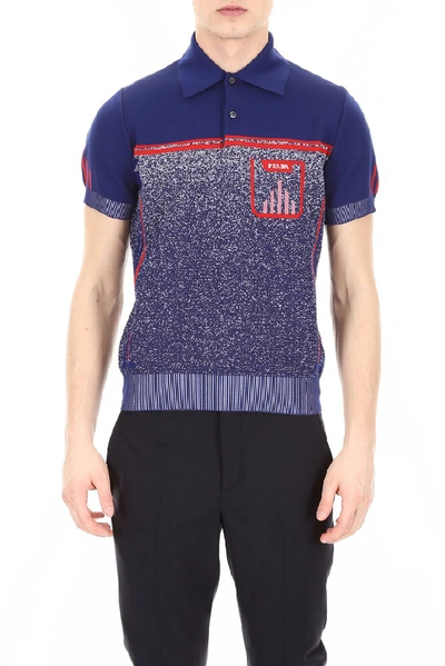 Shop Prada Logo Knit Polo Shirt In Multi