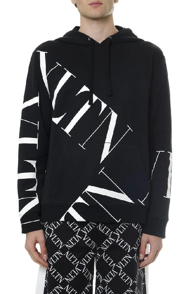 Shop Valentino Logo Print Hoodie In Black