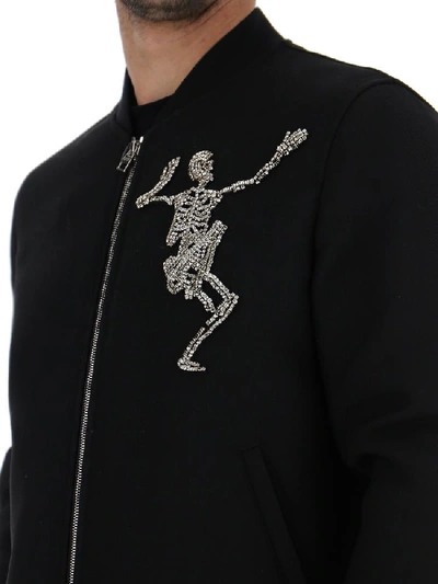 Shop Alexander Mcqueen Embellished Dancing Skeleton Bomber Jacket In Black