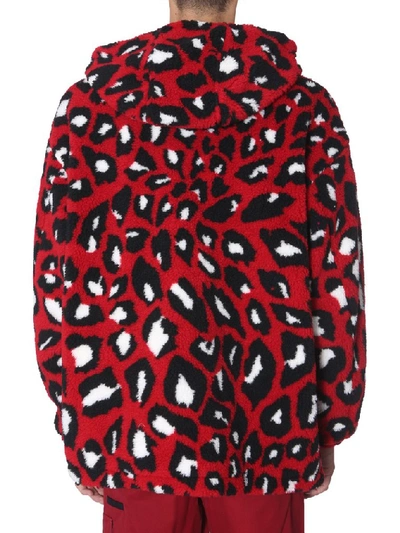 Shop Msgm Animal Print Hooded Sweater In Red